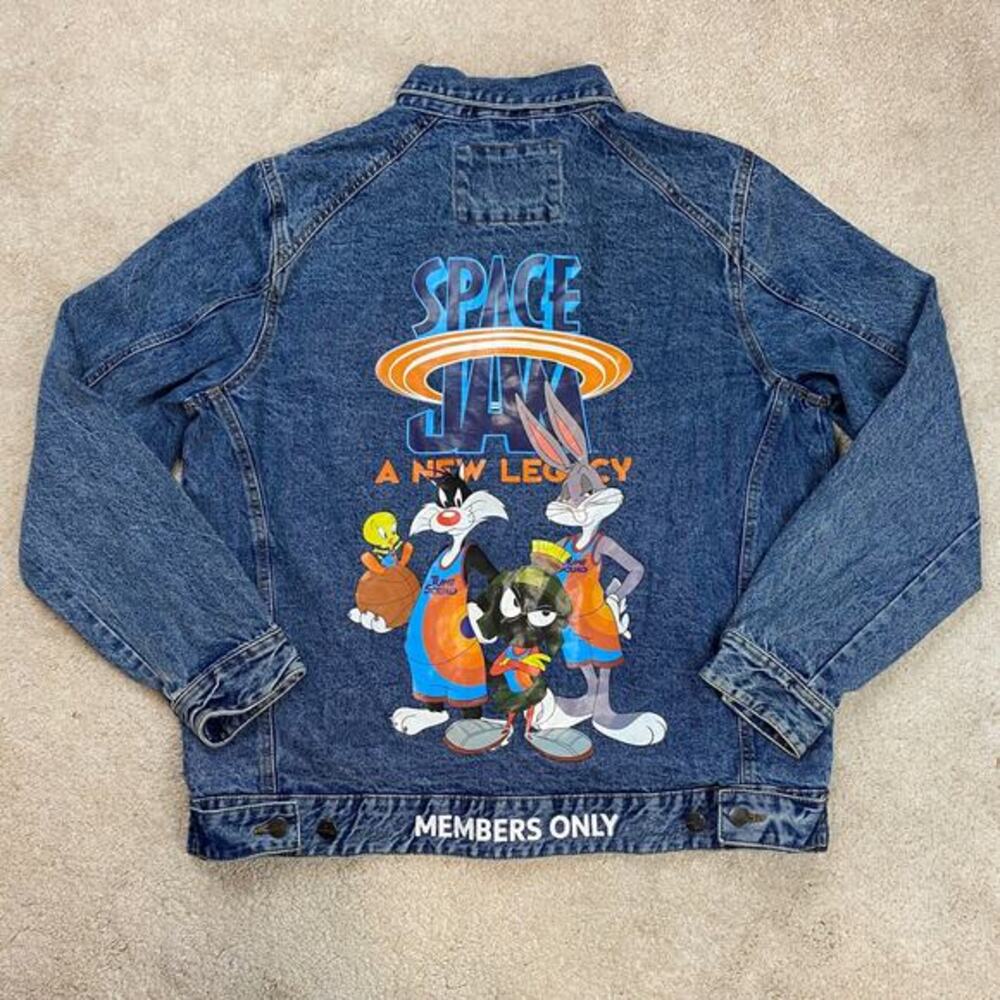 Members Only Space Jam A New Legacy Graphic Denim Jacket Size XL
